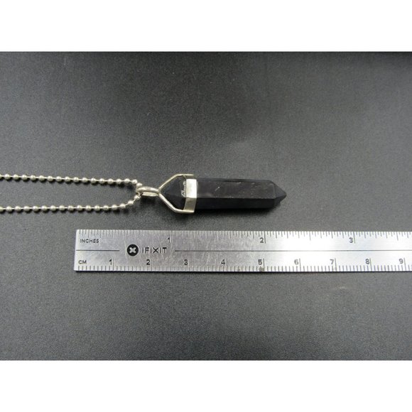 24 Inch Sterling Silver Chalky Black Stone Long Pendant Necklace - Picture 6 of 7